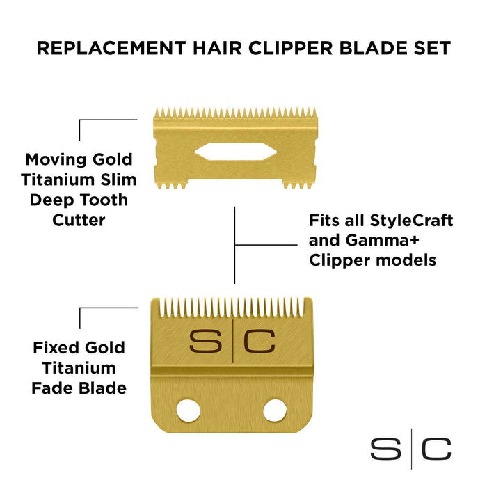 Gamma + StyleCraft Gold Clipper Fade  Blade Set