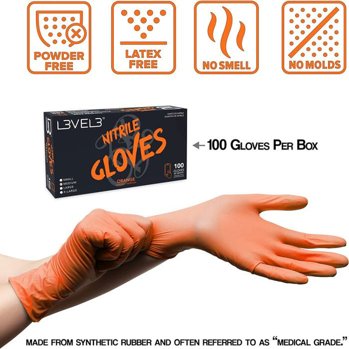 L3VEL3 Professional Nitrile Gloves Orange